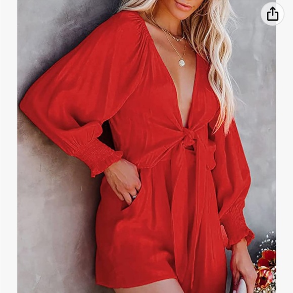 Beautiful red romper, NWT. Size L Boho style - Picture 4 of 5